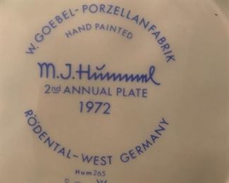 M.J. Hummel Goebel Collectable Plate 1972