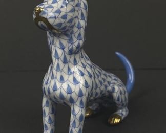 Herend Blue Fishnet Dog 3" Tall x 3.5" Wide