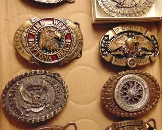 1984-1990 complete limited edition numbered bronze Daytona Beach Bike Week belt buckles NEVER used including matching bronze keychains. SOLD AS A LOT NOT INDIVIDUALLY