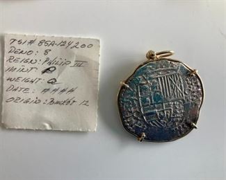 Atocha coin - Grade 1, 8-reales w/ 14k bezel