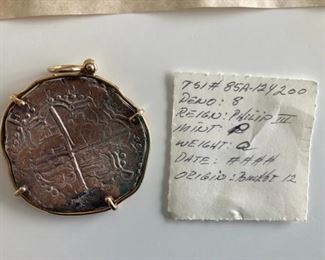 Atocha coin - Grade 1, 8-reales w/ 14k bezel