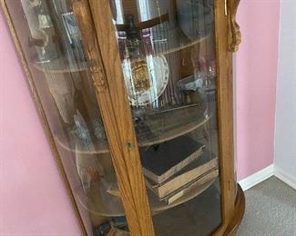 "Vintage Style" Hand Carved Curio Cabinet. Figural. Walter E Smithe Wavy Glass