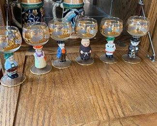 Vintage Gobel Figurines Gold Grape Wine Goblets. W. Germany