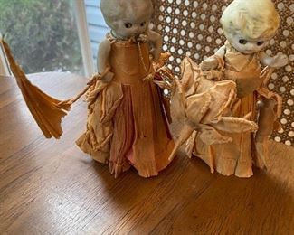 Antique Bisque Kewpie Doll( 2) in Crepe Paper Dress Parasol 