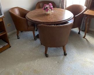 Vintage 1970's. Colby Furniture. Bucket Leather Chairs/Wheels. (4)