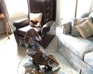 Mid Century Driftwood Pedestal/ With Glass Top Occasional Table