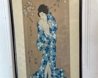$250     Vintage Asian Woman in Blue Kimono Framed Wall Art

 LOCATION: Bethesda, MD

 WHY WE LOVE IT:

Asian Woman in Blue Kimono Framed Wall Art unique wall art of elegant Asian imagery. Brocade mat with black simple frame. 

 DETAILS + DIMENSIONS:

18.5 x 35.5 - frame
12 x 27.5 print
CONDITION: Good condition with signs of wear to be expected with age.  Please refer to photos for a more detailed look at condition.  We make every attempt to list and photograph any defects or signs of wear that are significant to this sale. 

 

LOCAL PICK UP BETHESDA, MD.   BUYER IS RESPONSIBLE FOR ANY NECESSARY DISASSEMBLY AND ALL COSTS ASSOCIATED WITH SHIPPING OR PICK UP.  PLEASE CONTACT US FOR SHIPPING REFERRALS
