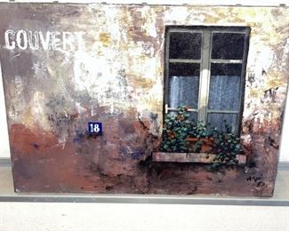 $150   -   Asui "Couvert" Window Painting on Stretch Canvas - Signed lower left Asui 87
LOCATION: Bethesda, MD
WHY WE LOVE IT:
Lovely signed painting on stretched canvas.  Muted background with vibrant flower box. 
DETAILS + DIMENSIONS:
13 x 9.5 inches
CONDITION: Piece is in good condition with no fading.  Please refer to photos for a more detailed look at condition.  We make every attempt to list and photograph any defects or signs of wear that are significant to this sale. 
LOCAL PICK UP BETHESDA, MD.   BUYER IS RESPONSIBLE FOR ANY NECESSARY DISASSEMBLY AND ALL COSTS ASSOCIATED WITH SHIPPING OR PICK UP.  PLEASE CONTACT US FOR SHIPPING REFERRALS