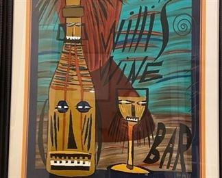 $250.00     Vintage Art Deco Willi's Wine Bar Poster 13 Rue des Petits Champs. Paris 
LOCATION: Bethesda, MD
WHY WE LOVE IT:
A "Tiki" design typical of the 80s. Makes you want to go back to Tahiti!
DETAILS + DIMENSIONS: 36" x 44" Framed
CONDITION: Please refer to photos for a more detailed look at condition.  We make every attempt to list and photograph any defects or signs of wear that are significant to this sale. 
LOCAL PICK UP.   BUYER IS RESPONSIBLE FOR ANY NECESSARY DISASSEMBLY AND ALL COSTS ASSOCIATED WITH SHIPPING OR PICK UP.  PLEASE CONTACT US FOR SHIPPING REFERRALS.