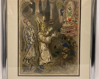 $860 - MARC CHAGALL'S "LET MY PEOPLE GO" SIGNED AND NUMBERED LITHOGRAPH c. 1966
LOCAL PICK UP BETHESDA MD                                       
DETAILS:
Year: 1966
Frame: 26 x 21.5 inches
CONDITION:  Art has been kept in glass.  Both art and frame are in very good condition.  See photos for more information. CONDITION: In good vintage condition.  Please refer to photos for a more detailed look at condition.  We make every attempt to list and photograph any defects or signs of wear that are significant to this sale. 
LOCAL PICK UP BETHESDA MD.   BUYER IS RESPONSIBLE FOR ANY NECESSARY DISASSEMBLY AND ALL COSTS ASSOCIATED WITH SHIPPING OR PICK UP.  PLEASE CONTACT US FOR SHIPPING REFERRALS