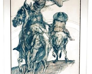 $1000 - CLAUDE WEISBUCH 'DON QUICHOTTE & SANCHO PANZA' SIGNED AE DRYPOINT 1980
LOCAL PICK UP BETHESDA MD
Signed in pencil, lower right border and designated on lower left border with EA.  Also called by its French name, epreuve d’artiste, or EA, this is effectively a test print for the artist to check the plate from which the final image is printed.  Ironically, in the early days of printmaking, these were often the best quality versions, as there was no wear and tear on the plates at this early stage. Usually the first 20 or so of a print run, numbered separately to the main limited edition run, they were often kept by the artist or sold later.
Claude Weisbuch was born in Thionville, France in 1927 and was a pupil at L' École des Beaux-Arts de Nancy, France. 