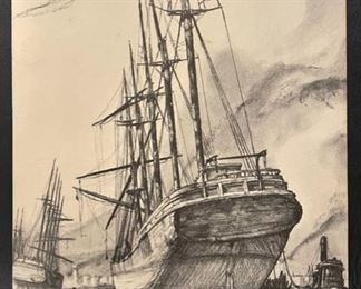 $900 - John A. Noble "Hulks off Bayonne" 1969 Signed Charcoal on Paper Art
LOCATION: Bethesda MD
Born in Paris in 1913, John A. Noble is the son of the noted American painter, John "Wichita Bill" Noble.  He spent his early years in the studios of his father and his father's contemporaries, innovative artists and writers of the early part of this century.  He moved with his family to this country in 1919, a year which had great significance to him and foreshadowed his life's work. 
DETAILS + DIMENSIONS:  11" x 9"
CONDITION: Please refer to photos for a more detailed look at condition.  We make every attempt to list and photograph any defects or signs of wear that are significant to this sale. 
LOCAL PICK UP BETHESDA MD.   BUYER IS RESPONSIBLE FOR ANY NECESSARY DISASSEMBLY AND ALL COSTS ASSOCIATED WITH SHIPPING OR PICK UP.  PLEASE CONTACT US FOR SHIPPING REFERRALS.