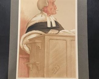 $350 - Judge Sir Anthony Cleasby Vanity Fair SPY Print 1876 "Formerly of the Carlton" - ms11013

LOCATION: Bethesda MD

WHY WE LOVE IT:

Caricaturist Sir Leslie Ward

Signed Spy (pseudonym for Sir Leslie Ward)

Hand colored lithograph

Bottom left reads: Vincent Brooks, Day & Son Ltd. Lith (founded in 1867, were widely known for reproducing the weekly caricatures published in Vanity Fair magazine, defunct 1940)

DETAILS + DIMENSIONS: as shown with mat - 16" x 10"

CONDITION: Please refer to photos for a more detailed look at condition.  We make every attempt to list and photograph any defects or signs of wear that are significant to this sale. 

LOCAL PICK UP BETHESDA MD.   BUYER IS RESPONSIBLE FOR ANY NECESSARY DISASSEMBLY AND ALL COSTS ASSOCIATED WITH SHIPPING OR PICK UP.  PLEASE CONTACT US FOR SHIPPING REFERRALS.