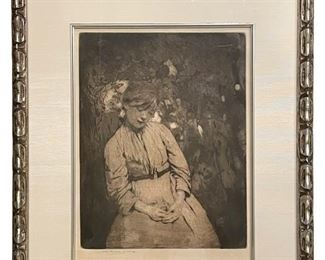 $400 - W. Lee Hankey "Pensive" Signed Artist Proof Limited Edition w/COA - rh11300

LOCATION: Bethesda, MD

DETAILS + DIMENSIONS:  

William Lee Hankey RWS, RI, ROI, RE, NS was a British painter and book illustrator. He specialised in landscapes, character studies and portraits of pastoral life, particularly in studies of mothers with young children such as "We’ve Been in the Meadows All Day". 
Born: March 28, 1869,  Chester, UK 
Died: 1952, London, UK  
CONDITION: Please refer to photos for a more detailed look at condition.  We make every attempt to list and photograph any defects or signs of wear that are significant to this sale. 

LOCAL PICK UP.   BUYER IS RESPONSIBLE FOR ANY NECESSARY DISASSEMBLY AND ALL COSTS ASSOCIATED WITH SHIPPING OR PICK UP.  PLEASE CONTACT US FOR SHIPPING REFERRALS.