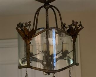Curry & Company vintage metal and crystal chandelier. Measures 16" D x 12" H. Photo 1 of 2.