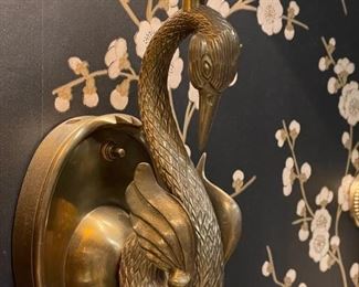Pair of vintage Chapman brass swan sconces. Each Measures 5ʺW × 6ʺD × 16ʺL. Photo 2 of 2.