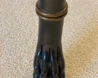 Set of two vintage Regency ebonized and gilt chinoiserie arm chairs with paw feet. Photo 3 of 3.