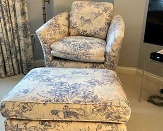 Toile upholstered club chair.