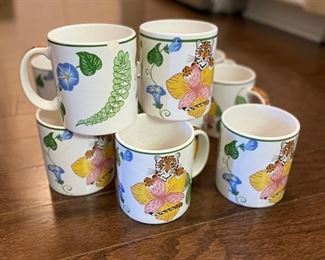 Lynn Chase Designs Jungle Flowers dinnerware including dinner, salad, bread & butter, cream soup, pasta bowls, mugs and tea cups. Some are in perfect condition; some have chips. Photo 8 of 9.