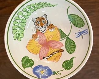 Lynn Chase Designs Jungle Flowers dinnerware including dinner, salad, bread & butter, cream soup, pasta bowls, mugs and tea cups. Some are in perfect condition; some have chips. Photo 4 of 9.
