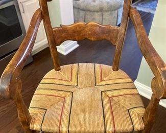 Set of 4 of rush-seat bar stools. Seat height measures 23" H. Each measures 20" W. Photo 2 of 2.