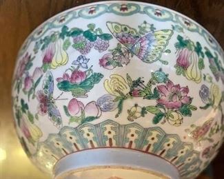 Chinese Export famille rose punch bowl. Measures 16" D x 7.5" H. Photo 1 of 4.