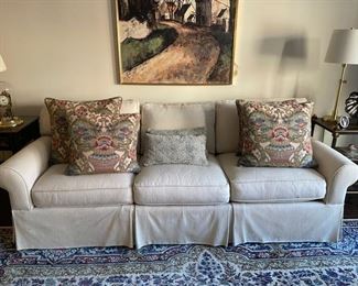 Crate & Barrel three-seat sofa. Measures 88" W x 35" D. Photo 1 of 3.
