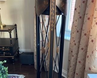 Ebony metal plant stand with gilt details - 2 available. Each measures 48" H x 16" D. Photo 1 of 5.
