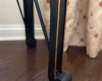 Ebony metal plant stand with gilt details - 2 available. Each measures 48" H x 16" D. Photo 5 of 5.