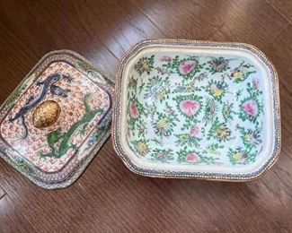 Chinese Export square bowl with lid - 2 available. Measures 6" x 4". Photo 2 of 5.