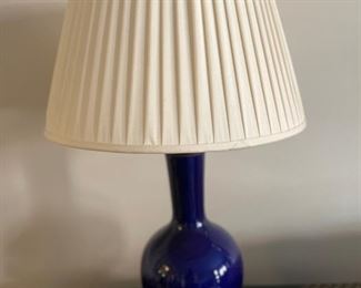 Cobalt blue table lamp with Art Deco brass base. Photo 1 of 3.