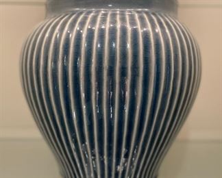 Blue Thai Celadon glazed ceramic decorative vase. Measures 12" H.