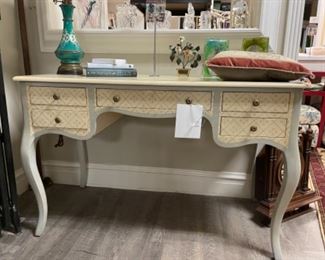 Julia Grey hand-painted writing desk or vanity. Measures 48” W x 23” D x 31” H. Photo 1 of 3.