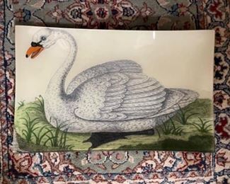 John Derain swan tray. Measures 16” x 10”.