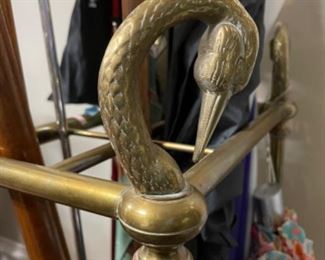 Vintage brass swan head umbrella stand. Measures 29” H x 10” D x 16”H. Photo 2 of 2.