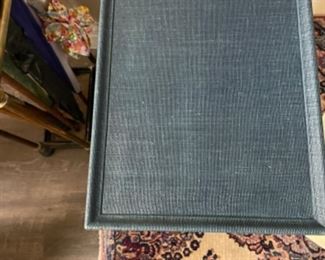 Tiny blue sea grass size table on casters. Measures 15” x 10” x 22”. Photo 3 of 3.