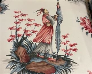 Sherrill three-seat sofa upholstered in an Asian print. Measures 82" W x 32" D. Photo 2 of 3.