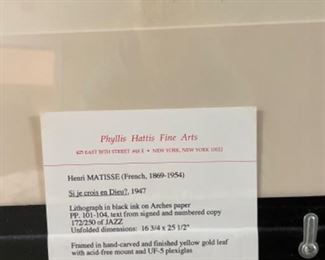 Henri Matisse Si Je Crois en Dieu quote from Jazz. Measures 24" W x 18" H. Photo 4 of 5.