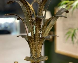 Antique 6-arm brass Italian chandelier with feather plume detailing. Measures 28" H x 24" W. Photo 2 of 4.