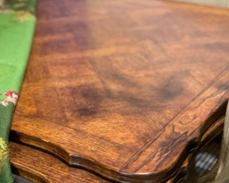 Vintage dining/game table. Measures 36" x 36" x 31" H with 28" clearance. Extends to 60" L with two built in hidden leaves. Photo 2 of 2.