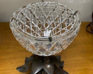 Metal flower vase with frog. Measures 10” H x 9” W. Photo 2 of 2.