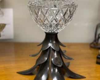 Metal flower vase with frog. Measures 10” H x 9” W. Photo 1 of 2.