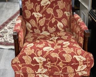 Upholstered arm chair. Measures 28" W x 34" D. Photo 1 of 2.