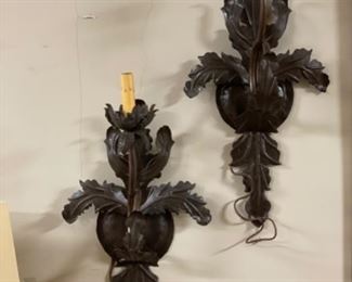 Metal sconces. Made in Mexico - 4 available. Each measures 22” H x 10” W. Matching chandelier available, too.