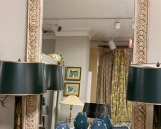 Crackle painted wood mirror with silver highlights. Measures 34" W x 51" H. Photo 1 of 2.