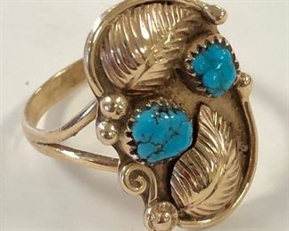 Gold & Turquoise Native American Ring, Signed