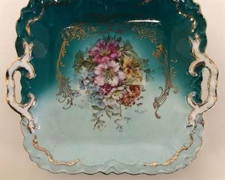Handled Floral Square Cake Plate