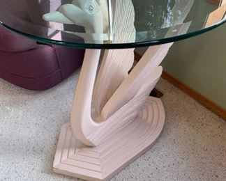 Swan Base Glass Top End Table