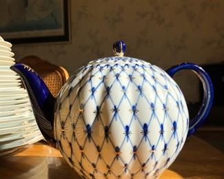 Blue, White and Gold Tea Pot