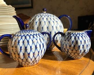 Blue, White & Gold Cream & Sugar Set